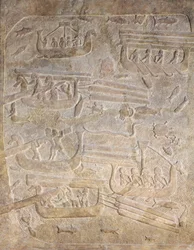 Relief Depicting the Unloading of Wood After Transportation by Sea